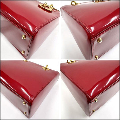 Dior Handbag Smooth Enamel Leather Red Gold :red
