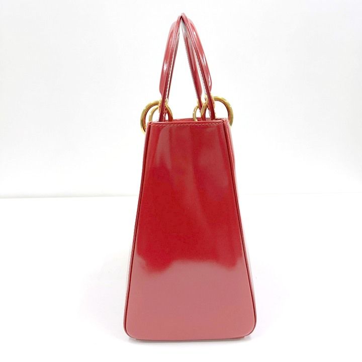 Dior Handbag Smooth Enamel Leather Red Gold :red