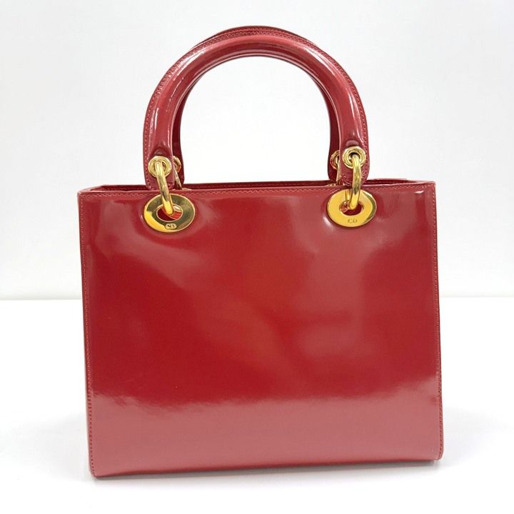 Dior Handbag Smooth Enamel Leather Red Gold :red
