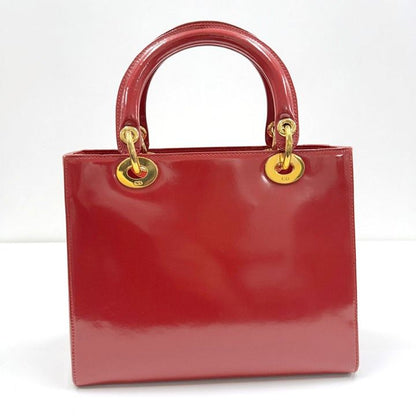 Dior Handbag Smooth Enamel Leather Red Gold :red