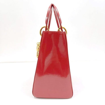 Dior Handbag Smooth Enamel Leather Red Gold :red