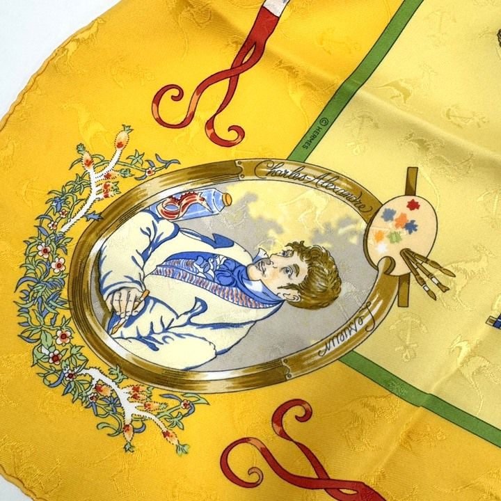Hermes Carre le Geographe Yellow Silk