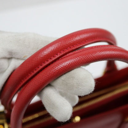 Prada 2-Way Shoulder Bag Saffiano Leather Red Gold :red