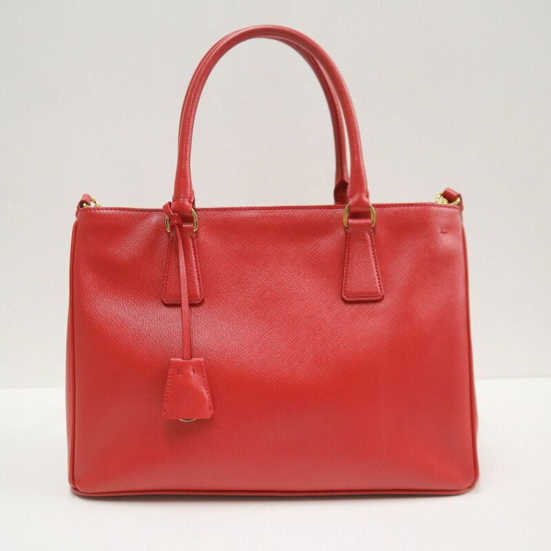 Prada 2-Way Shoulder Bag Saffiano Leather Red Gold :red