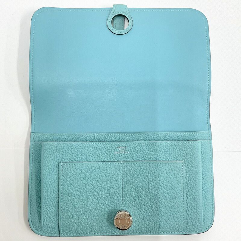 Hermes Dogon GM Bifold Wallet Togo Blue Atoll Silver T Carved