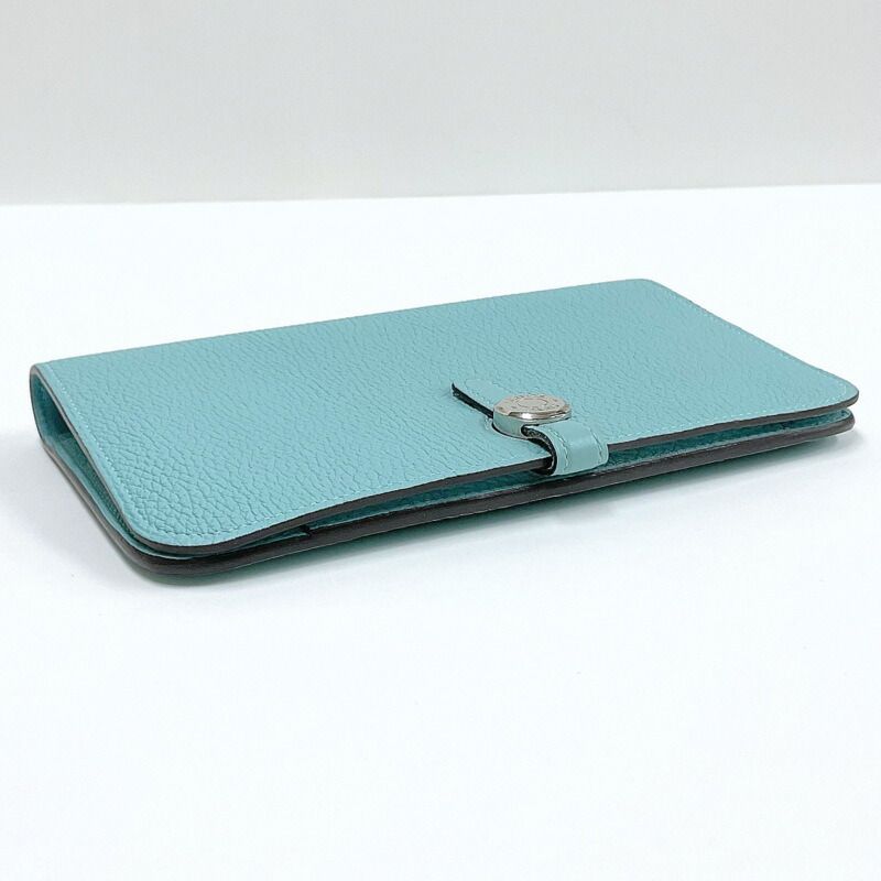 Hermes Dogon GM Bifold Wallet Togo Blue Atoll Silver T Carved