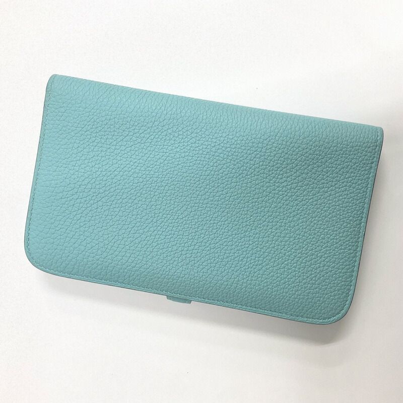 Hermes Dogon GM Bifold Wallet Togo Blue Atoll Silver T Carved