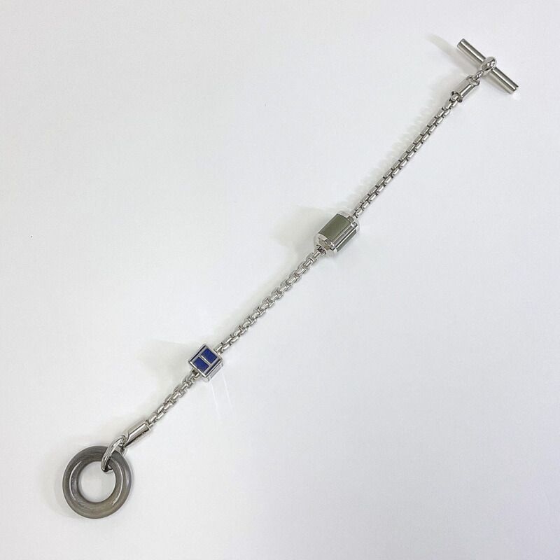 Hermes Bracelet Silver Blue Metal Lacquer Buffalo Horn :silver