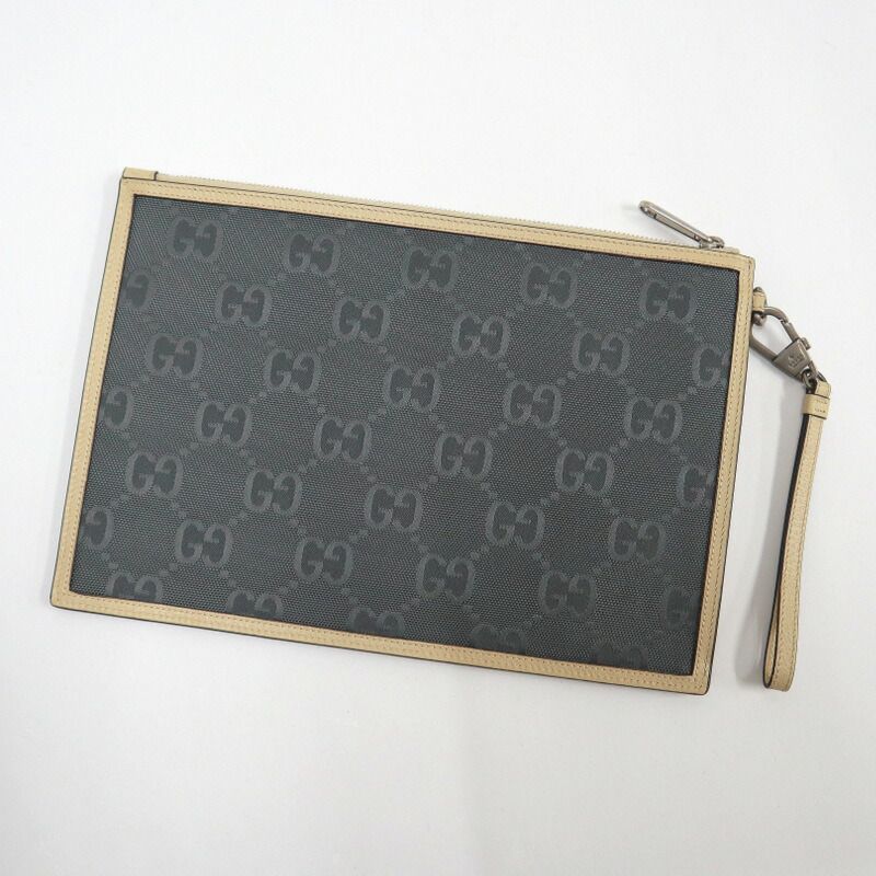 Gucci Off the Grid Clutch Nylon Leather Gray Ivory