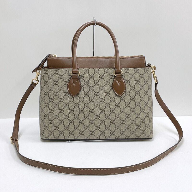 Gucci 2-Way Shoulder Bag GG Supreme Leather Khaki Brown