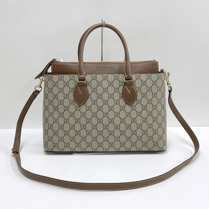 Gucci 2-Way Shoulder Bag GG Supreme Leather Khaki Brown
