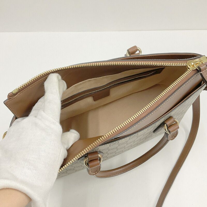 Gucci 2-Way Shoulder Bag GG Supreme Leather Khaki Brown