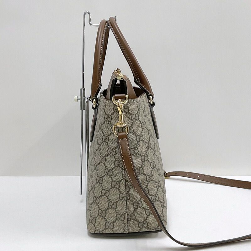 Gucci 2-Way Shoulder Bag GG Supreme Leather Khaki Brown