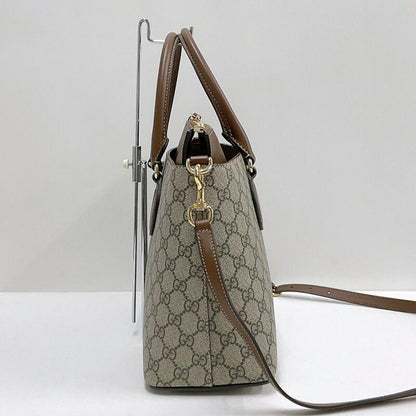 Gucci 2-Way Shoulder Bag GG Supreme Leather Khaki Brown
