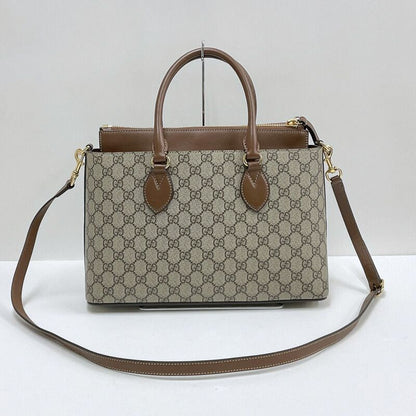 Gucci 2-Way Shoulder Bag GG Supreme Leather Khaki Brown