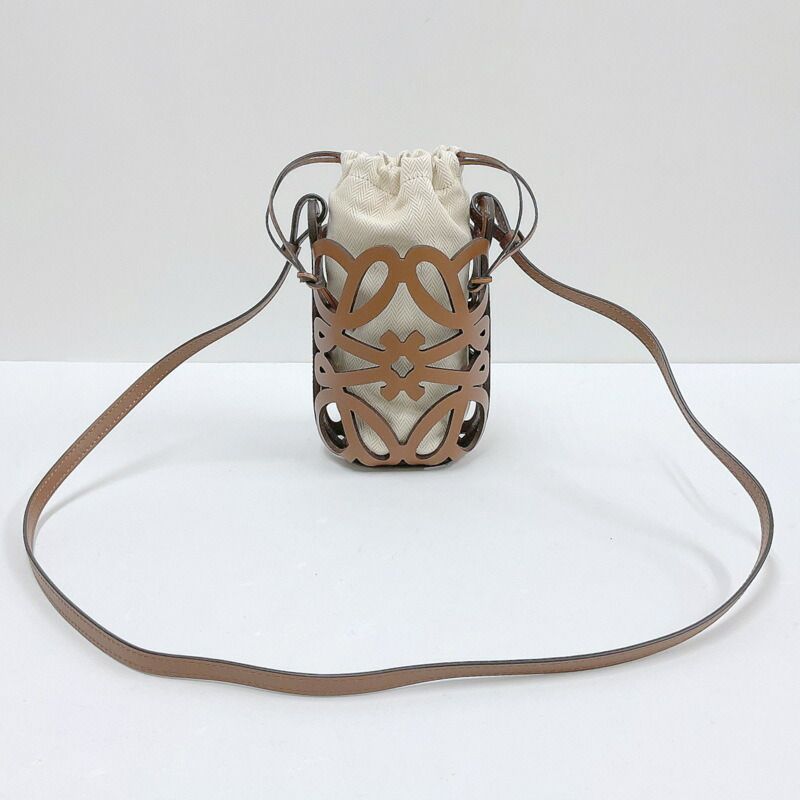 Loewe Anagram Cutout Pocket Shoulder Brown Leather Canvas