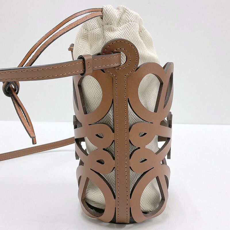 Loewe Anagram Cutout Pocket Shoulder Brown Leather Canvas