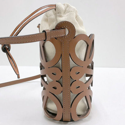 Loewe Anagram Cutout Pocket Shoulder Brown Leather Canvas