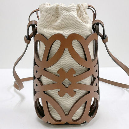 Loewe Anagram Cutout Pocket Shoulder Brown Leather Canvas