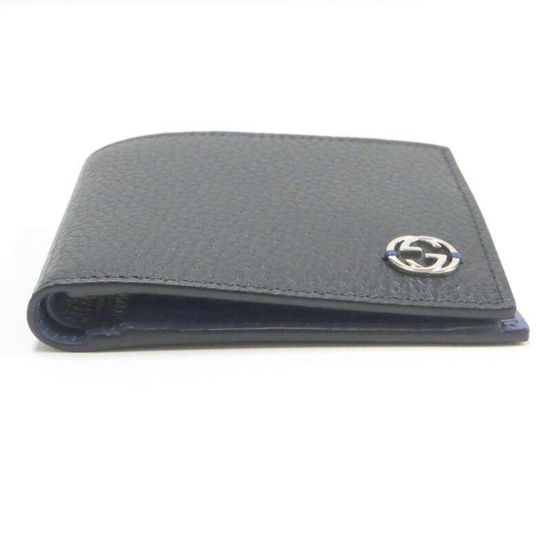 Gucci Interlocking G-bifold Compact Wallet Black Blue Leather