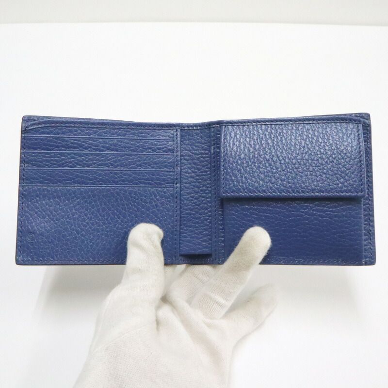 Gucci Interlocking G-bifold Compact Wallet Black Blue Leather