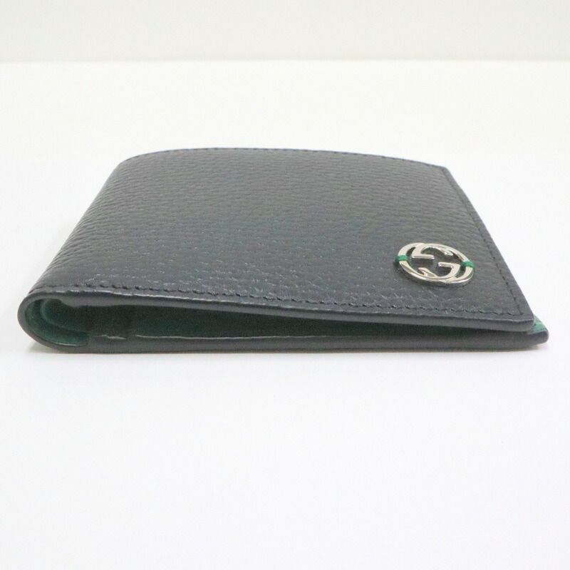 Gucci Interlocking G-bifold Compact Wallet Black Green Leather