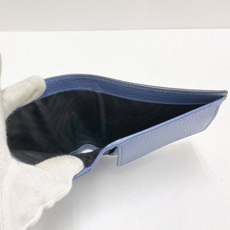 Gucci Interlocking Bifold Compact Wallet Black Blue Leather