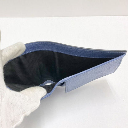 Gucci Interlocking Bifold Compact Wallet Black Blue Leather