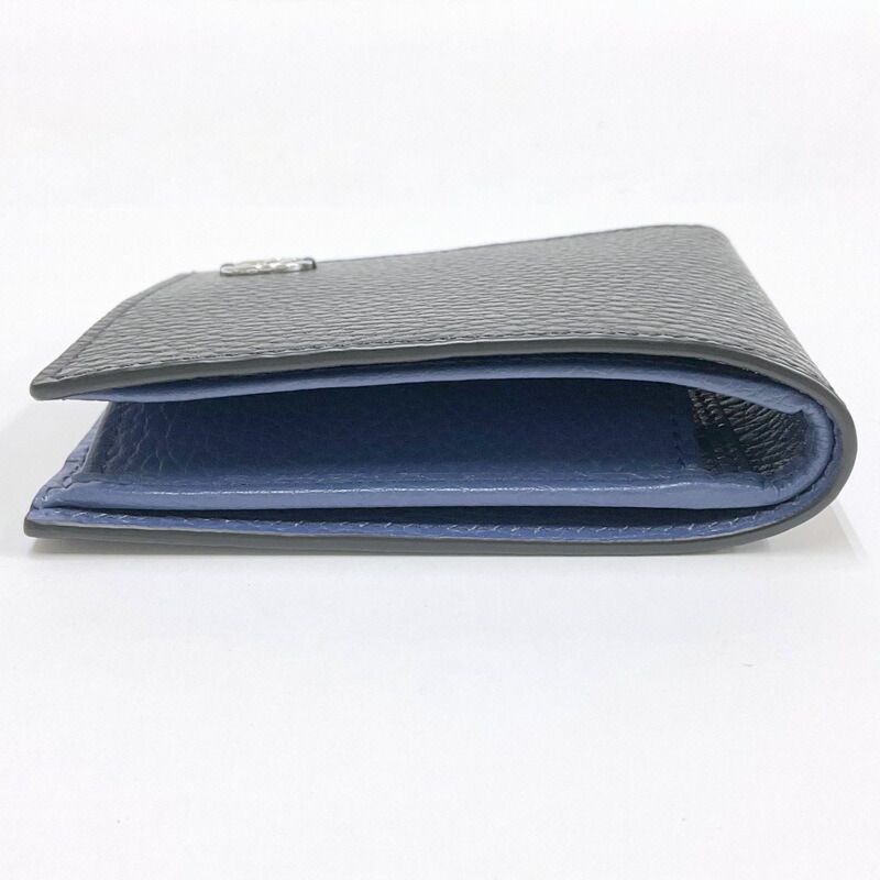 Gucci Interlocking Bifold Compact Wallet Black Blue Leather