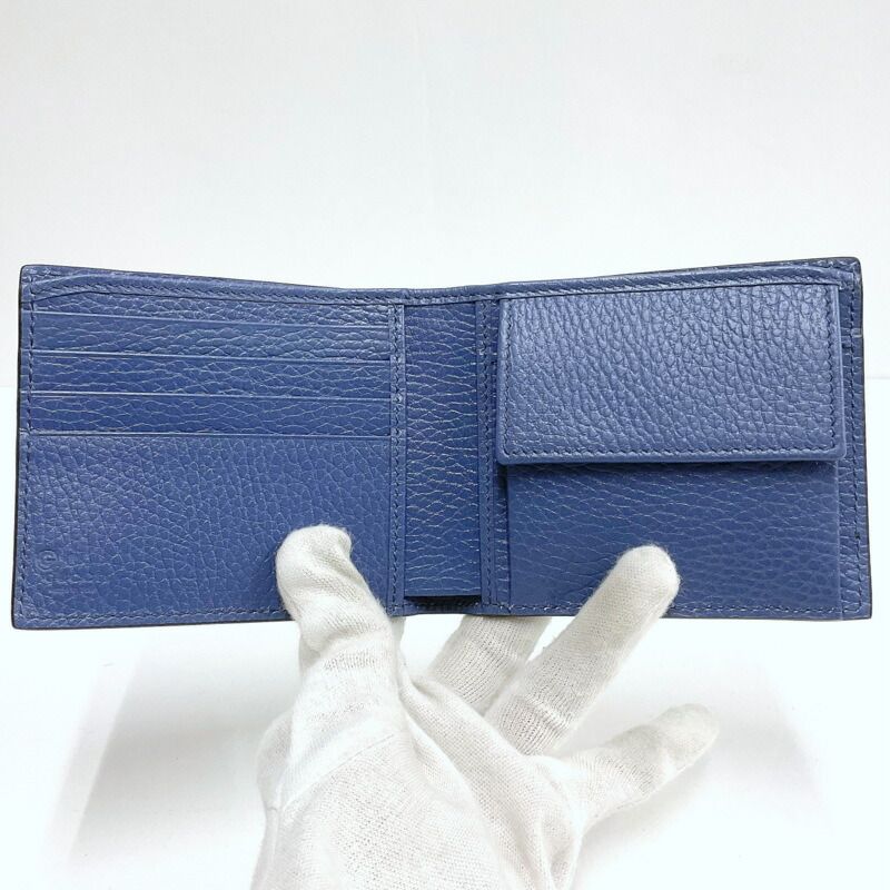 Gucci Interlocking Bifold Compact Wallet Black Blue Leather