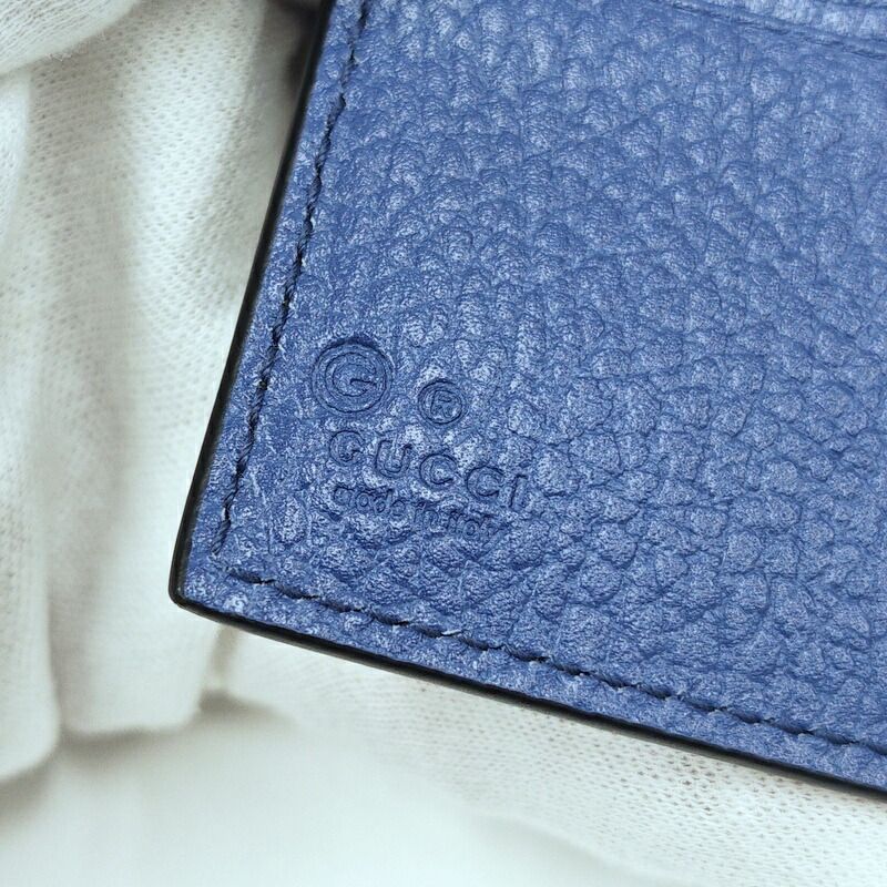 Gucci Interlocking Bifold Compact Wallet Black Blue Leather