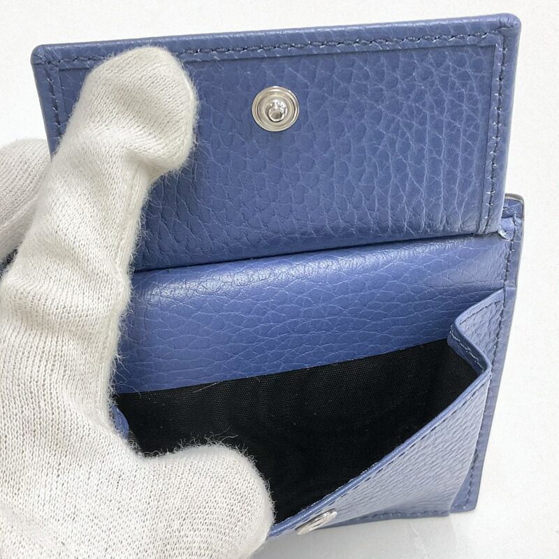 Gucci Interlocking Bifold Compact Wallet Black Blue Leather