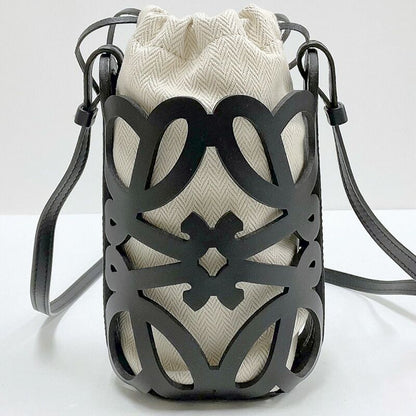 Loewe Anagram Cutout Pocket Shoulder Black Leather Canvas