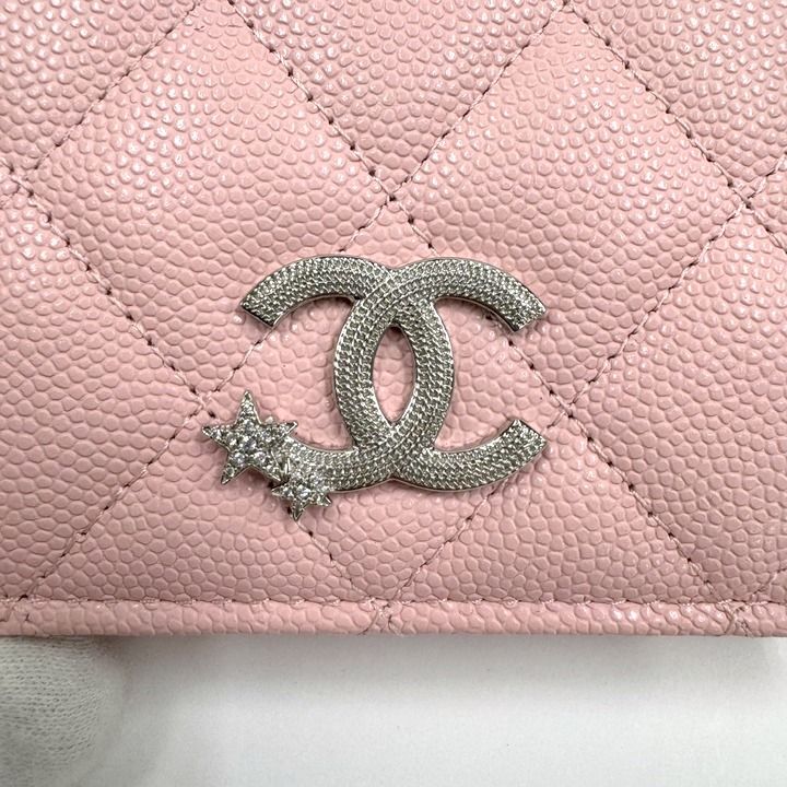 Chanel Small Flap Wallet Star CC Caviar Leather Pink Silver