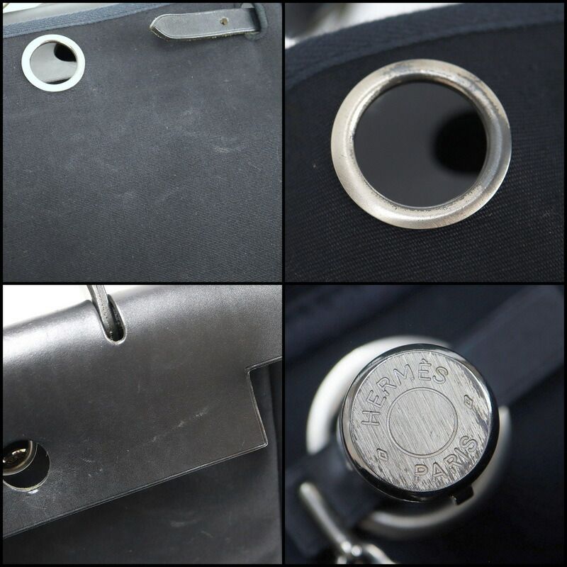 Hermes Herbag a Dos PM Black Silver Toile Officier Vache