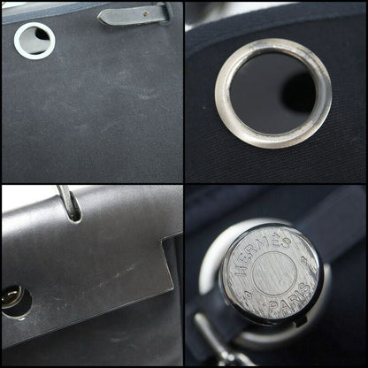 Hermes Herbag a Dos PM Black Silver Toile Officier Vache
