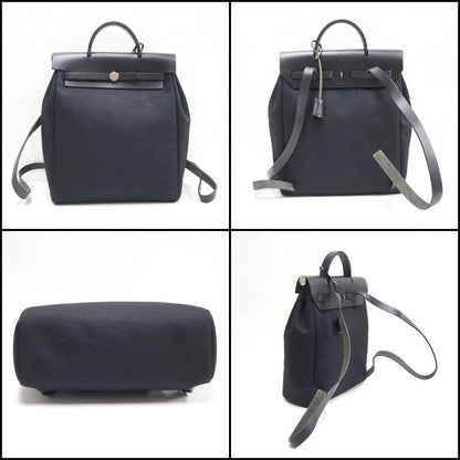 Hermes Herbag a Dos PM Black Silver Toile Officier Vache