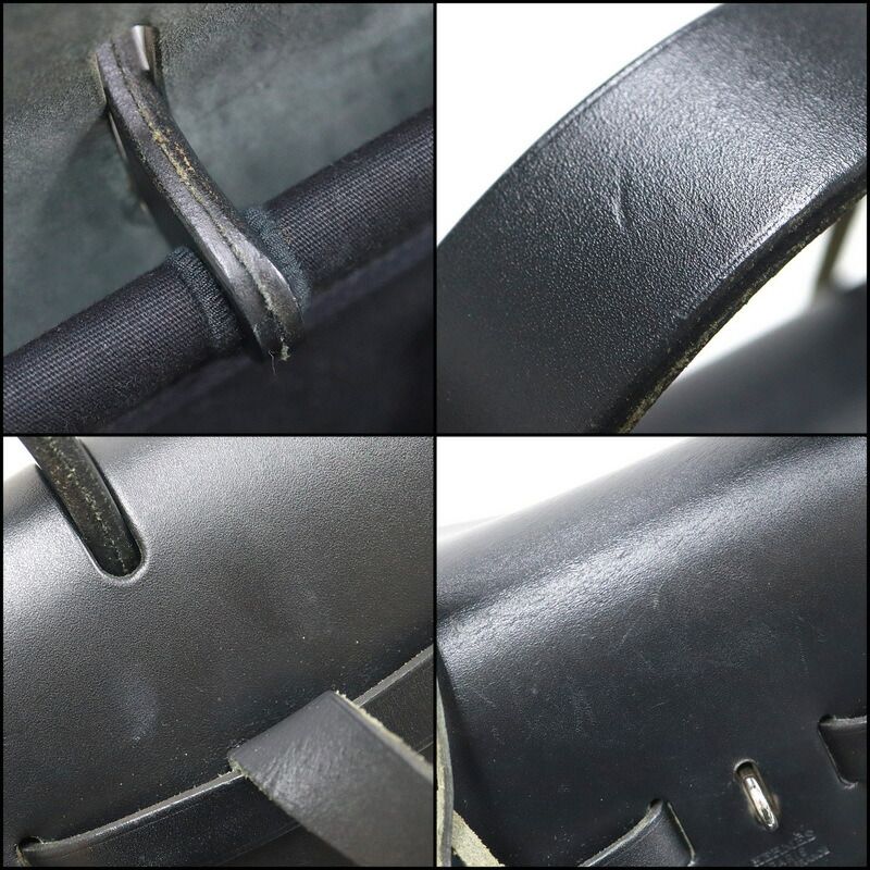 Hermes Herbag a Dos PM Black Silver Toile Officier Vache