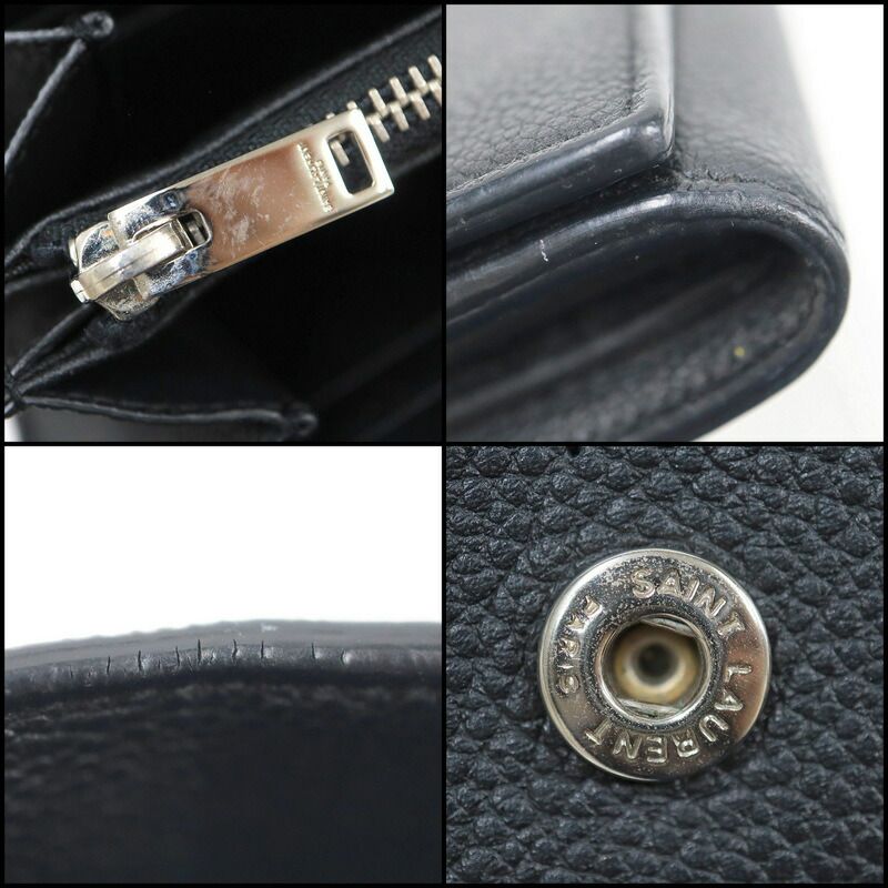 Saint Laurent Flap Wallet Leather Black Silver