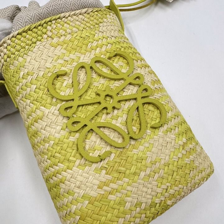 Loewe Square Pocket Shoulder Bag Irakaya Calf Natural Lime Green : Natural