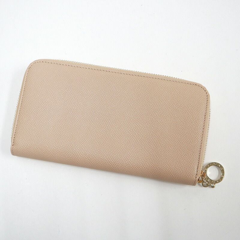 Bvlgari Round Zip Wallet Leather Pink Beige