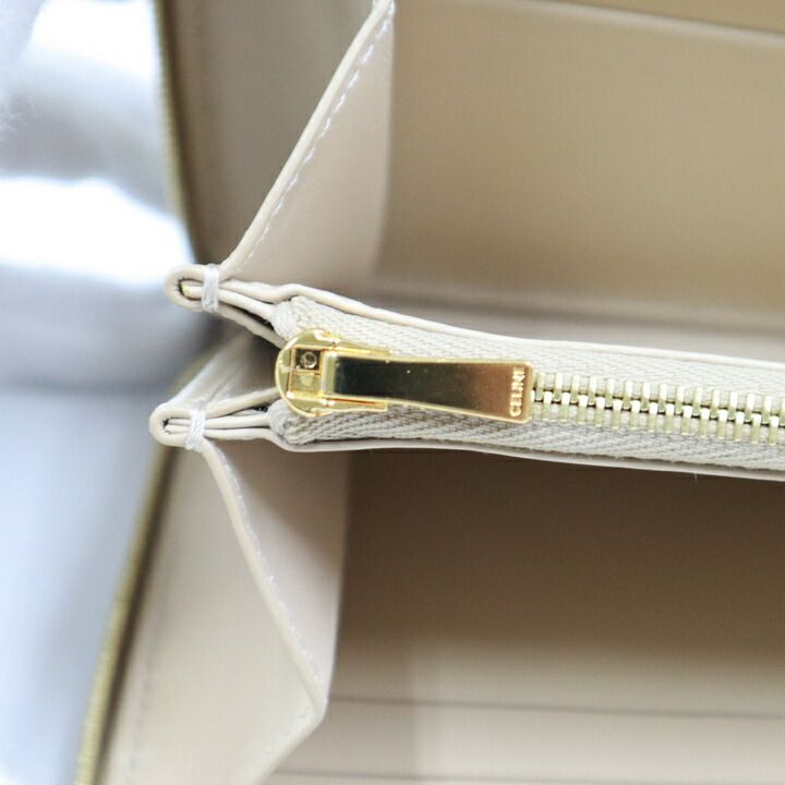 Celine Large Zip Wallet Grain Calf Beige