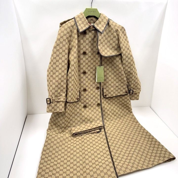 Gucci Trench Coat with Belt Cotton Beige Brown 40 X