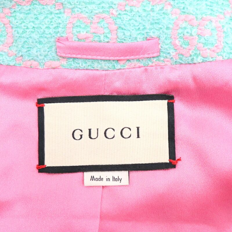 Gucci GG Crowbar Collarless Jacket Cotton Green Pink 44 X