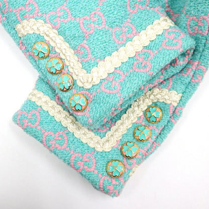Gucci GG Crowbar Collarless Jacket Cotton Green Pink 44 X
