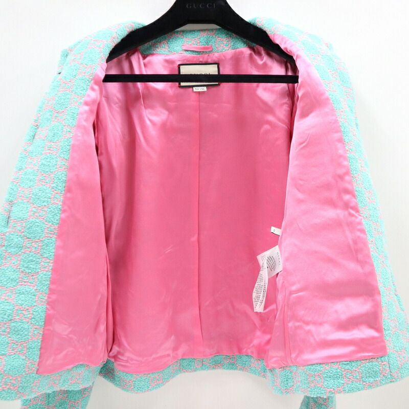 Gucci GG Crowbar Collarless Jacket Cotton Green Pink 44 X