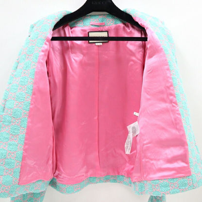 Gucci GG Crowbar Collarless Jacket Cotton Green Pink 44 X