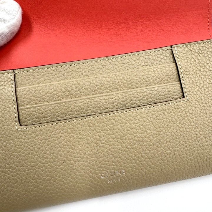 Celine Large Flap Multi Function Wallet Beige Leather