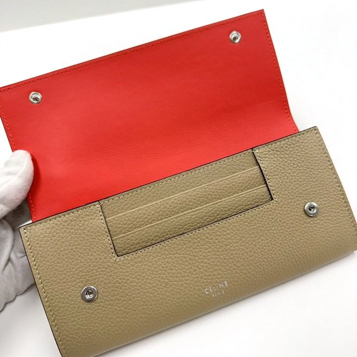 Celine Large Flap Multi Function Wallet Beige Leather