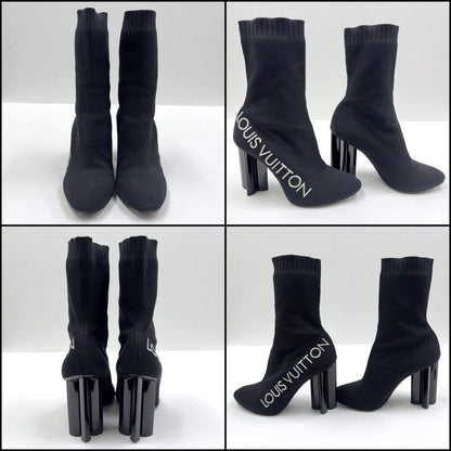 Louis Vuitton Sock Boots Ankle Logo Embroidery Black 37.5